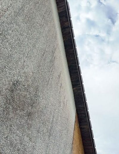 Réalisation SNMultiservices : Façade avec gouttières en bois avant remplacement
